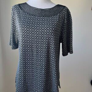 🥀Croft & Barrow  Cotton Blouse short Sleeve Black & white  crochet neck l…